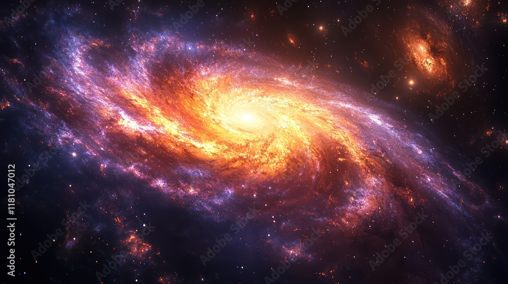 Fototapeta premium Cosmic Swirl: A Fiery Galaxy in Deep Space