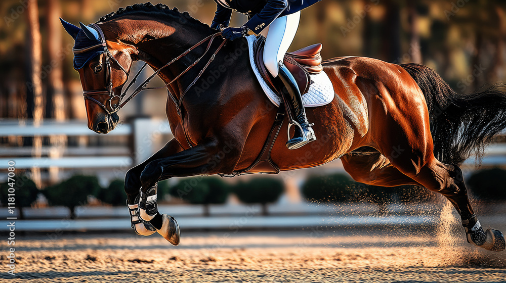 Naklejka premium Equestrian training on the training ground