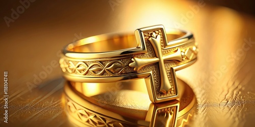 Exquisite Golden Ring with Cross Symbol - Perfect for Spiritual Jewelry, Religious Gifts, or Elegant Accessories photo