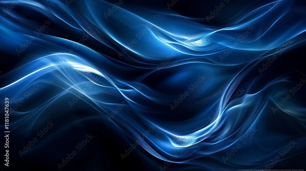 Obraz premium Captivating dark blue backdrop adorned with fluid wave lines, evoking a futuristic technological realm. 