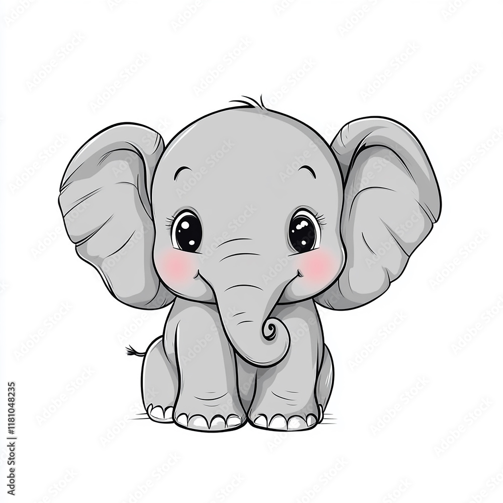 Naklejka premium A cute elephant with big eyes and a smile