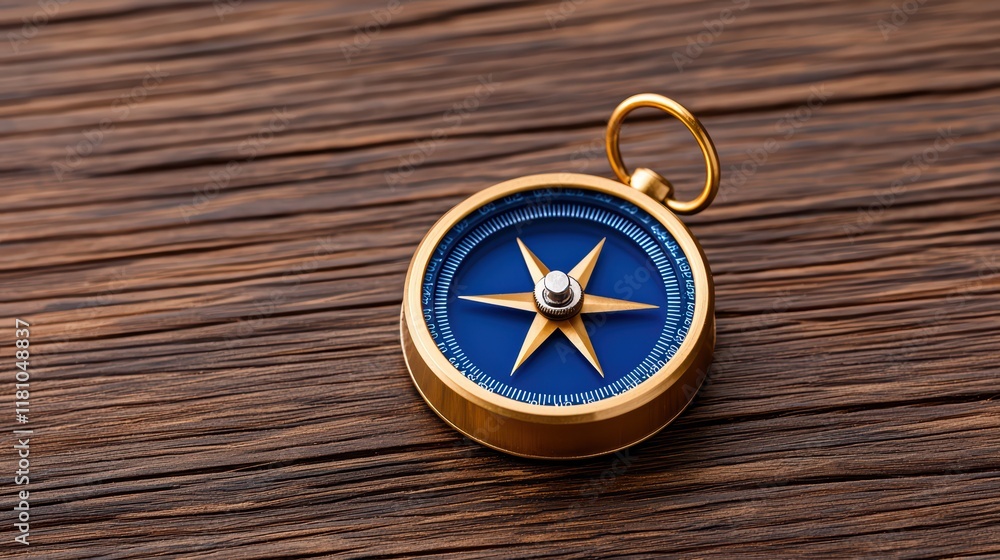 Golden Compass on Wooden Background Perfect for Navigation Themes Golden Compass on Wooden Background Perfect for Navigation Themes