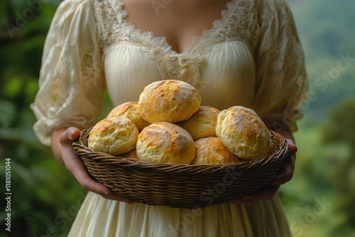 Woman With Basket Filled Wi...