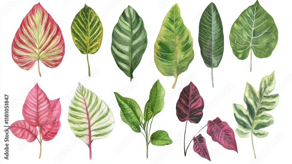 Diverse Collection of Various Tropical Leaves in Vibrant Colors Diverse Collection of Various Tropical Leaves in Vibrant Colors