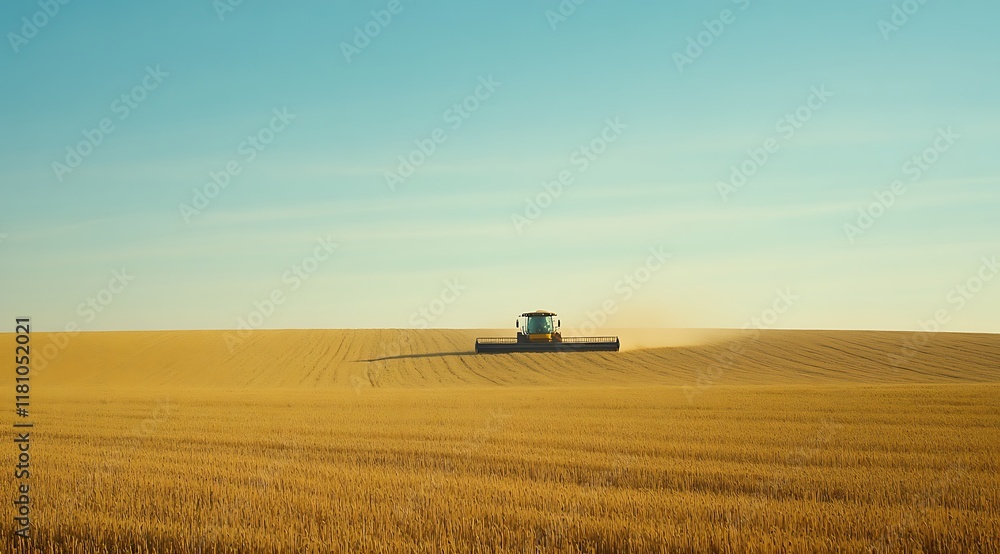 Fototapeta premium A harvester working in the field of wheat, summer background