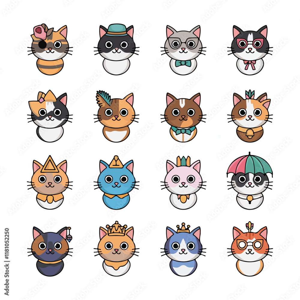 Fototapeta premium Colorful Silhouettes Cute pets Cat icons Quality Collection