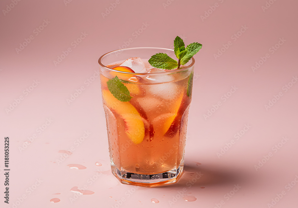 Refreshing Peach Cocktail with Mint and Ice Refreshing Peach Cocktail with Mint and Ice
