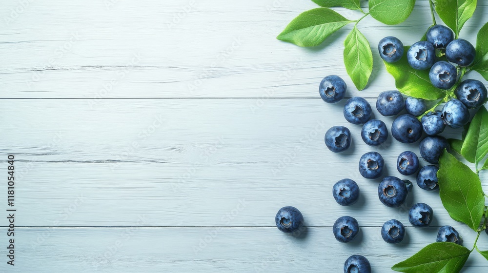 Fresh Blueberries Scattered on Light Blue Wooden Background. Fresh Blueberries Scattered on Light Blue Wooden Background.