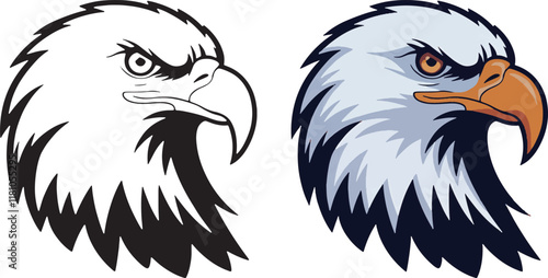 Eagle head mascot illustration featuring a bald eagle in a cartoon style isolated on a white background