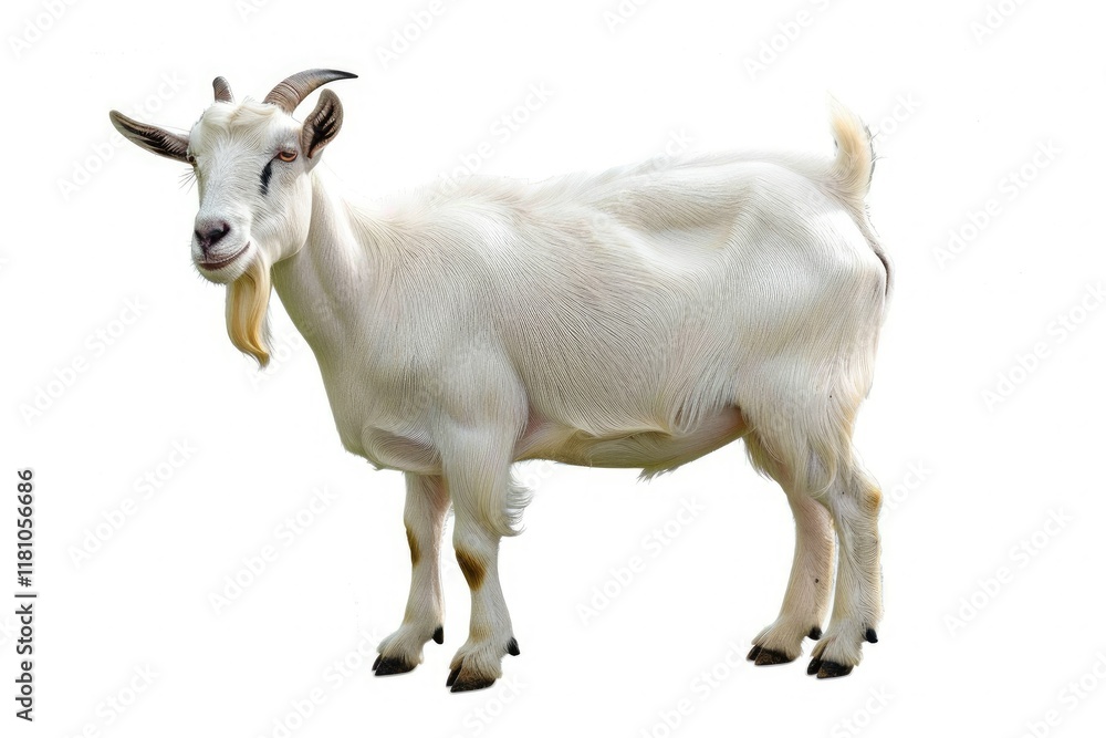 Premium Quality Picture of Portrait of White Goat Standing Isolated on White Background Premium Quality Picture of Portrait of White Goat Standing Isolated on White Background