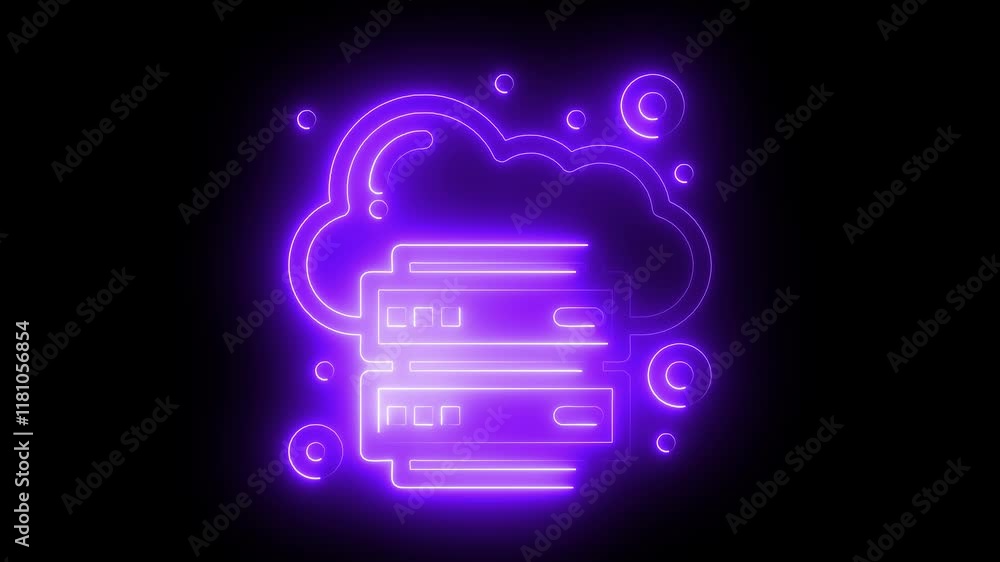 Cloud icon animation by purple color neon on black background. Cloud icon animation by purple color neon on black background.