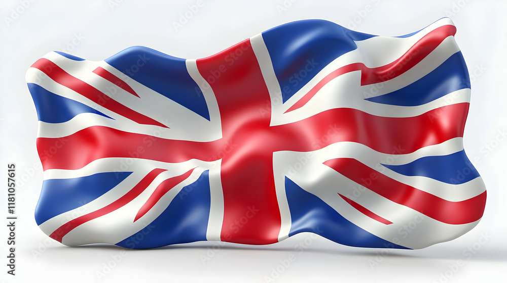 3D Illustration of the United Kingdom Flag Gently Waving on a White Background 3D Illustration of the United Kingdom Flag Gently Waving on a White Background