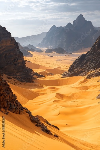 Vast desert landscape with towering sand dunes