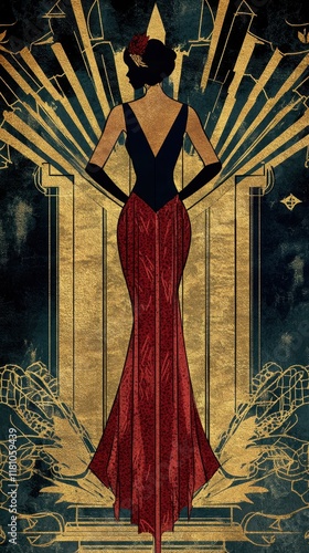 Elegant Flapper Woman in Art Deco Gown photo