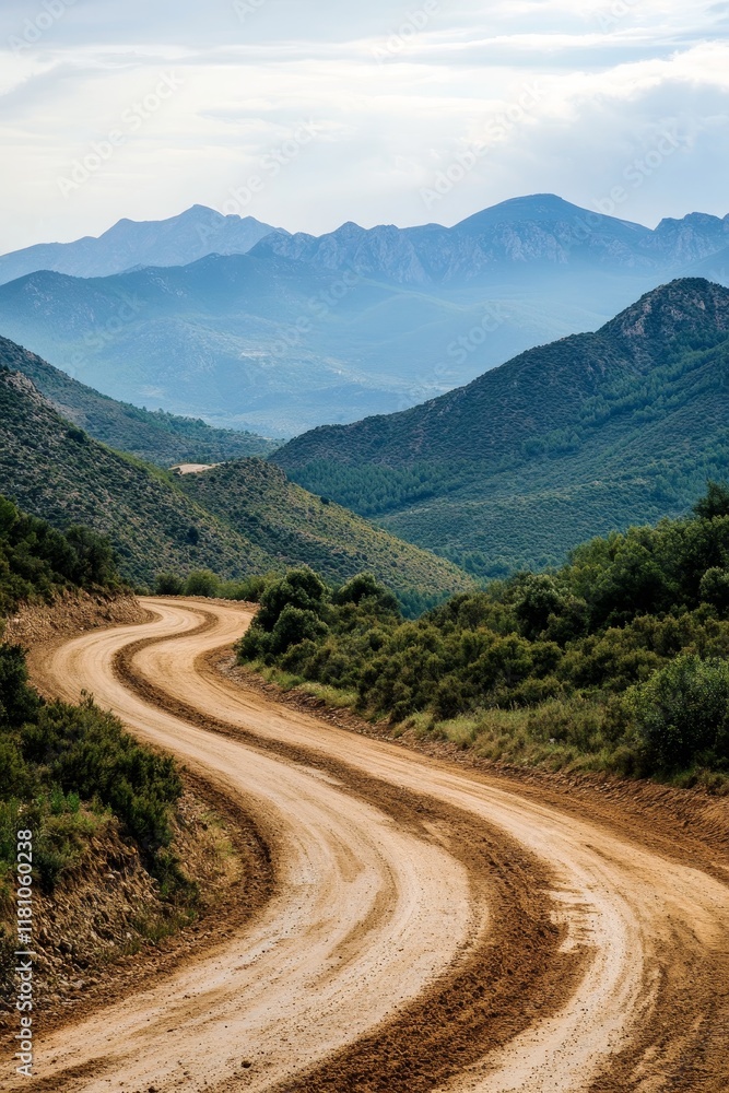 Winding dirt road through mountain valley. (1) Winding dirt road through mountain valley. (1)