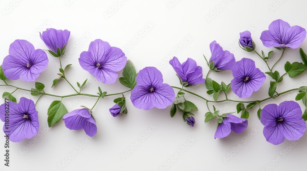 Lavender flowers arranged in a line on white background. Lavender flowers arranged in a line on white background.