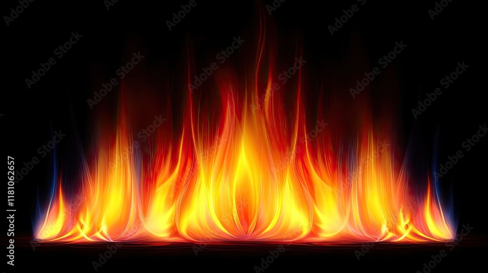 Fire abstract background idea. Vivid flames in shades of orange, red, and yellow against a black background. Fire abstract background idea. Vivid flames in shades of orange, red, and yellow against a black background.