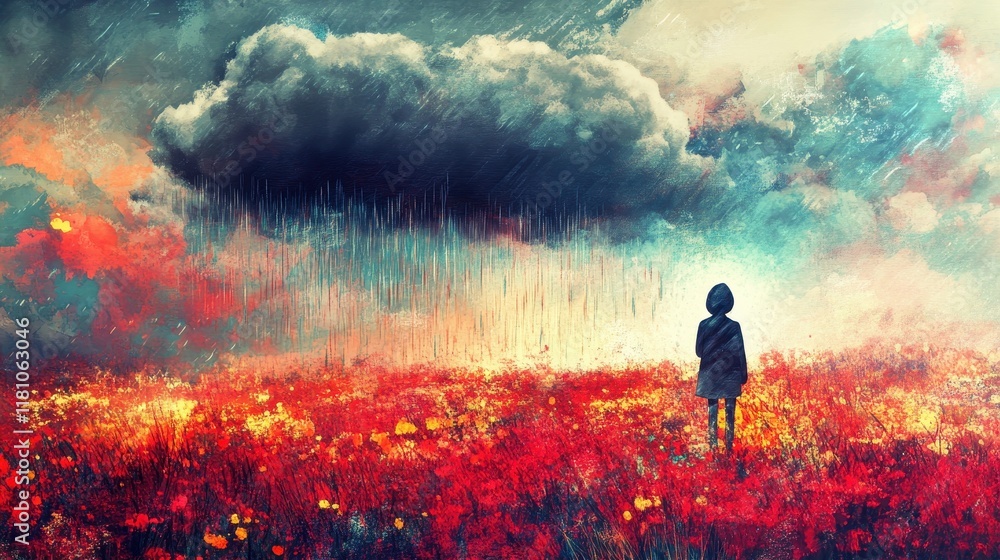 Obraz premium Dramatic Landscape with Figure in Colorful Field