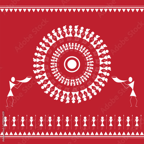 Warli Folk Tribal Art for Odisha or Maharashtra Tribal Stick Figures Indian tradition tribal art vector