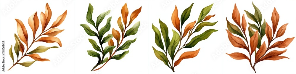 Oil spill coastal concept. Colorful botanical leaves in a decorative arrangement.