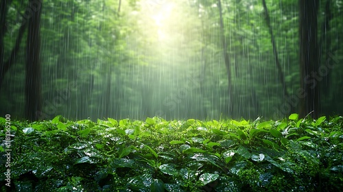 Rainforest Lush Green Plants Under Rain photo