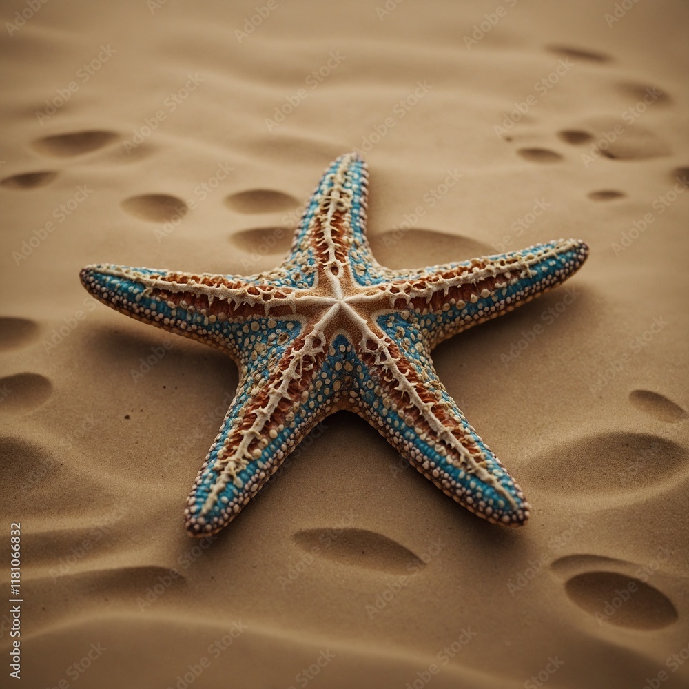 A starfish with tribal patterns on a plain tan background. A starfish with tribal patterns on a plain tan background.