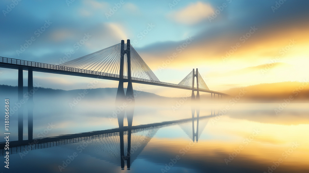 An artistic vision of a bridge shrouded in early morning mist An artistic vision of a bridge shrouded in early morning mist