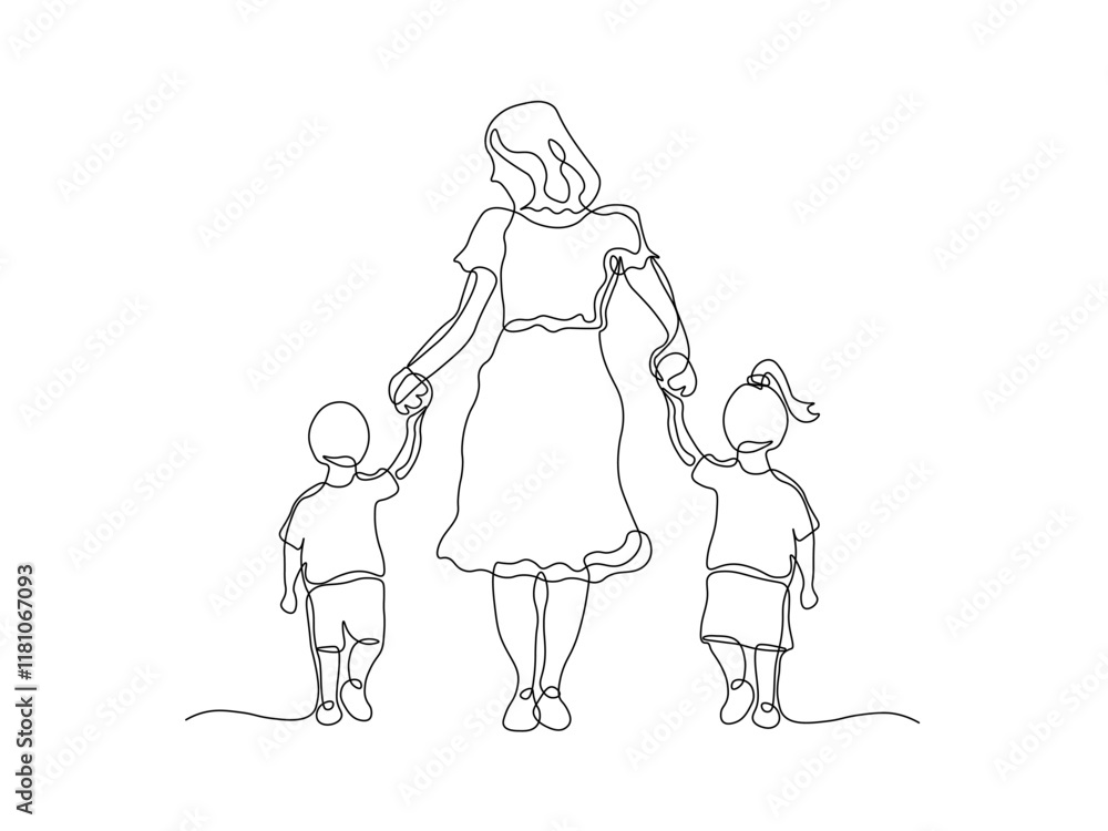 Abstract family,mother and children. continuous single line art hand drawing sketch Abstract family,mother and children. continuous single line art hand drawing sketch