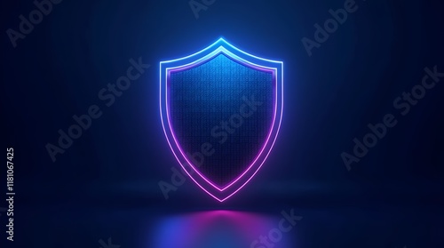 Neon Glowing Shield: Digital Security Concept