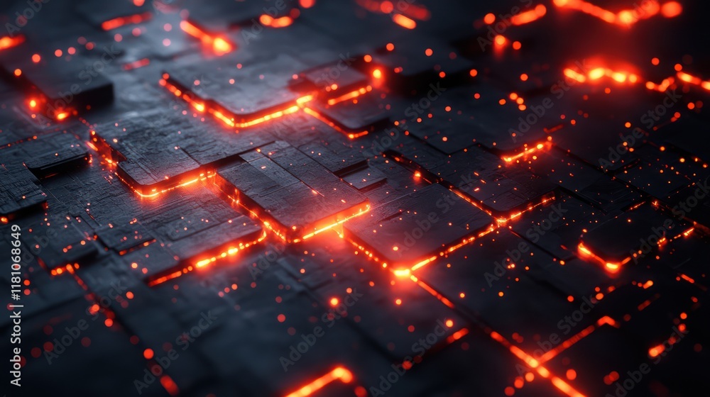 Abstract Glowing Grid: Intricate Network of Illuminated Blocks Abstract Glowing Grid: Intricate Network of Illuminated Blocks