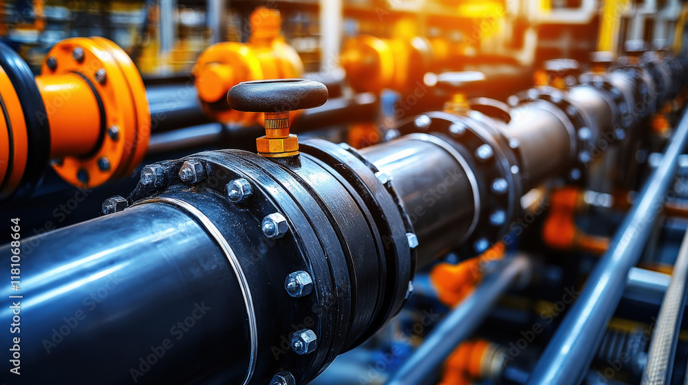 Fototapeta premium Steel pipes and instruments on the shelf