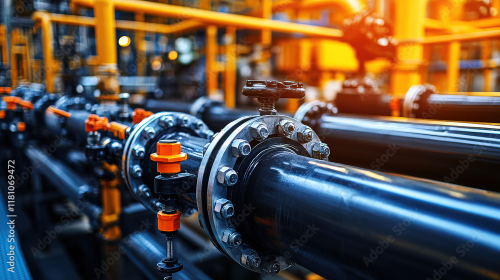 Fototapeta premium Steel pipes and instruments on the shelf