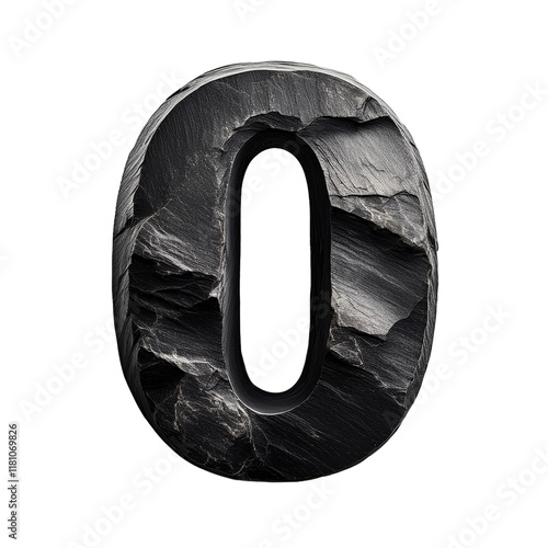 3D Black StoneTextured Number 0 Isolated on White Background, Cut Out photo