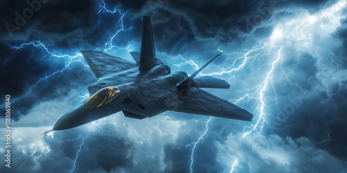 Obraz na płótnie Fighter Jet Flying Through a Thunderstorm