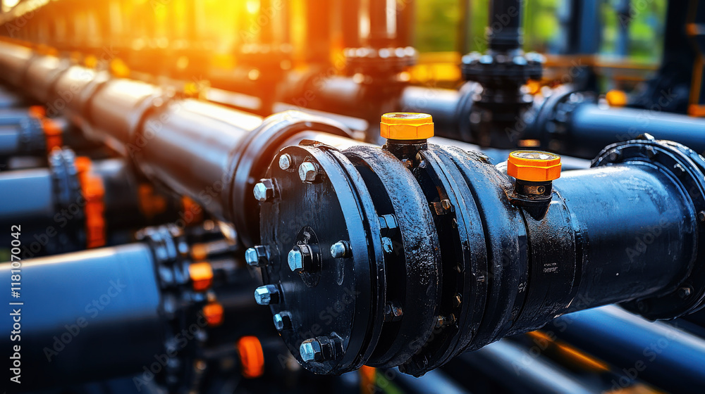 Fototapeta premium Steel pipes and instruments on the shelf