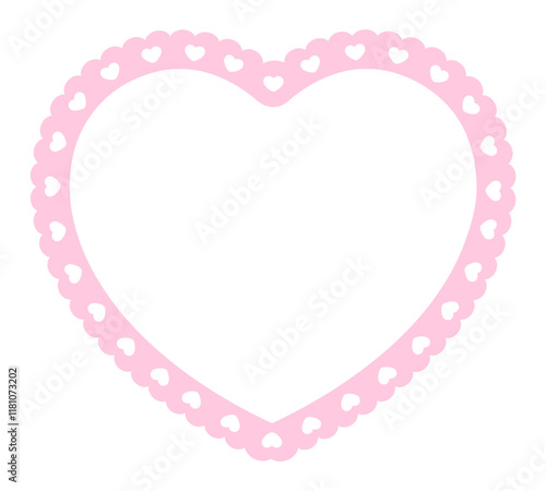 heart scallop frame isolated. Template for photo. Empty photo lace ornament frame.