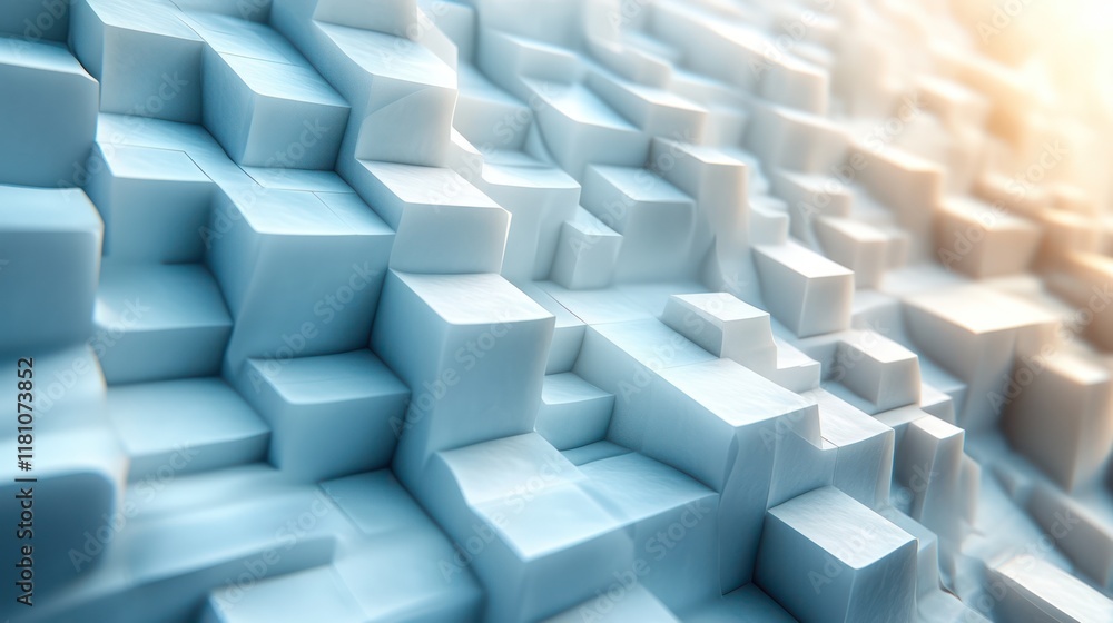Abstract Blue Cube Landscape: A Digital 3D Rendering of Interlocking Cubes Abstract Blue Cube Landscape: A Digital 3D Rendering of Interlocking Cubes