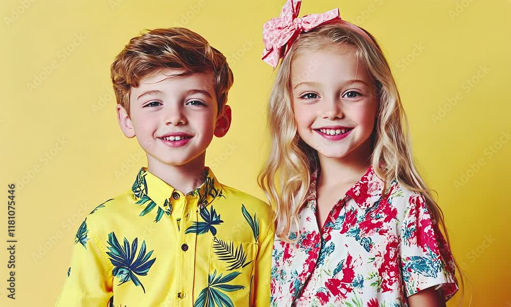 Two children in fashion summer look.