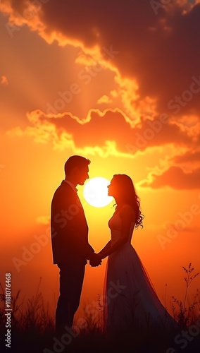 Silhouette of happy couple in beautiful evening light