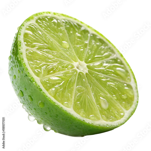 A lime is cut in half and has water droplets on it. On transparent background. Png file © ARTSPRIO