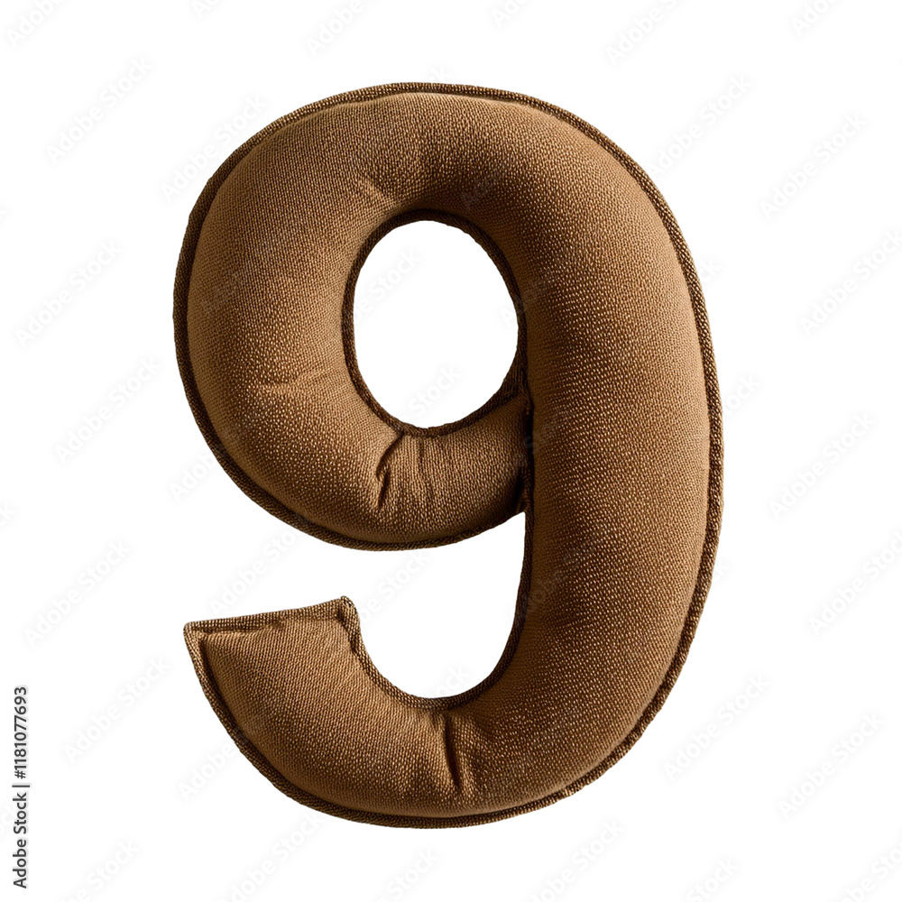 3D FabricTextured Number 9 Isolated on White Background, Cut Out 3D FabricTextured Number 9 Isolated on White Background, Cut Out