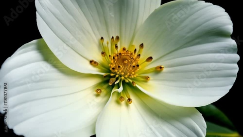 Isolated Blooming White Flower Against Black Background