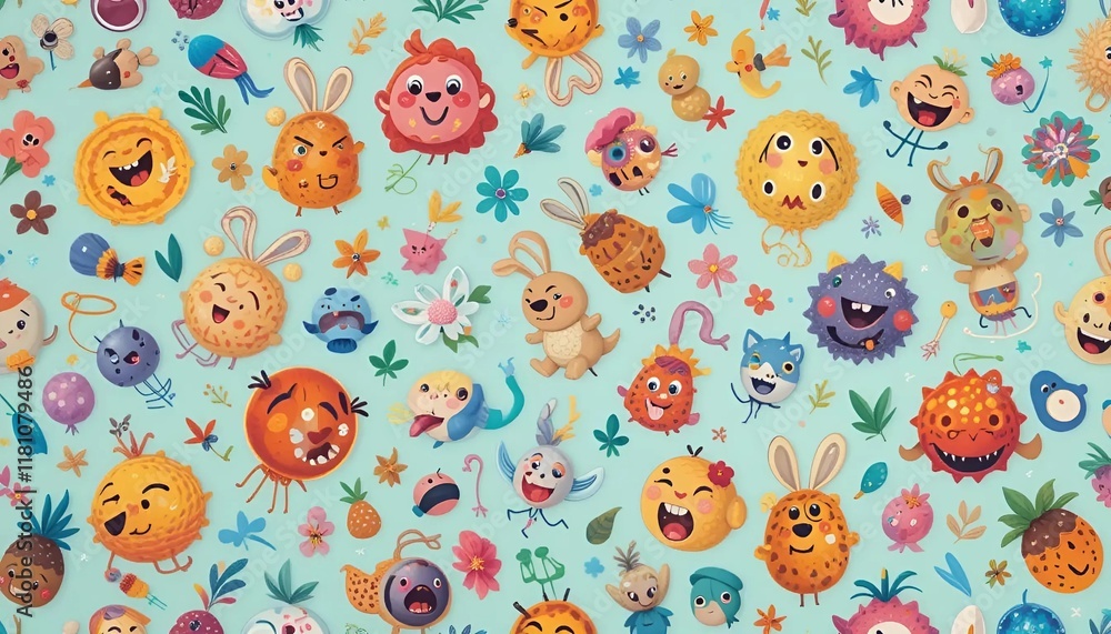 a pattern with unusual figures on a blue background a pattern with unusual figures on a blue background