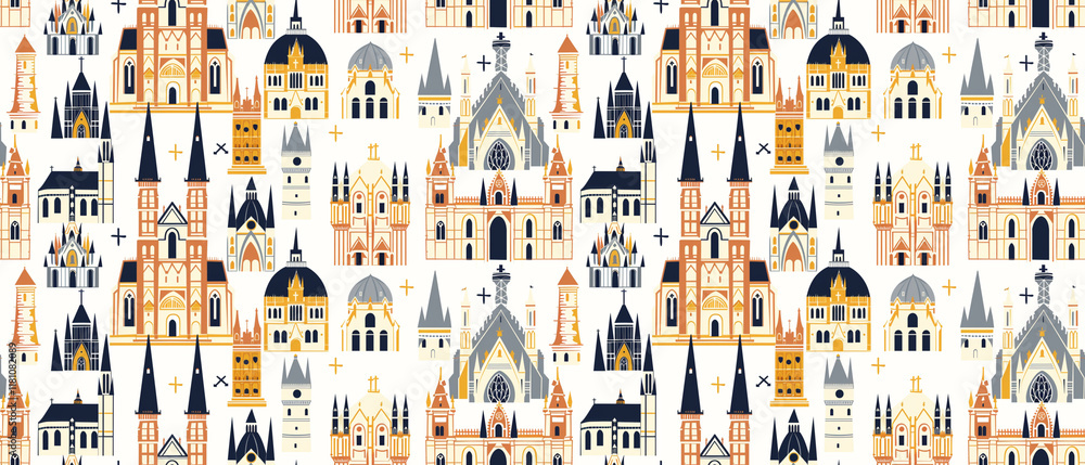 Fototapeta premium repeating pattern the most cathedral graphic outline
