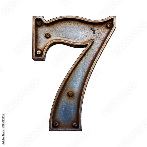 3D Grunge Metal Number 7 Isolated on White Background, Cut Out