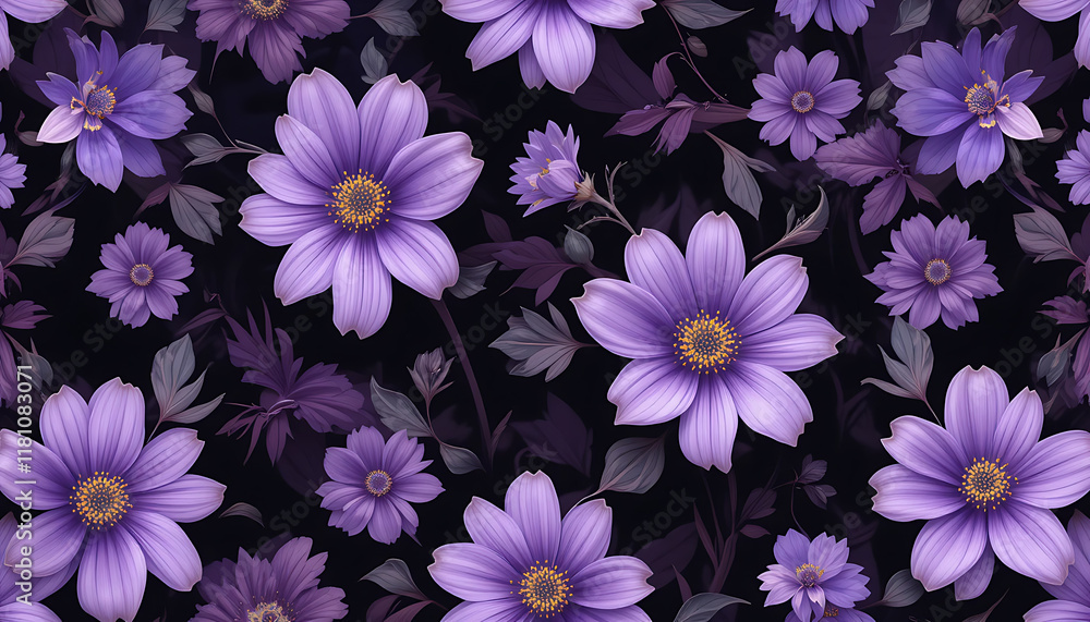 Seamless Fantasy Floral Pattern in Purple. Seamless Fantasy Floral Pattern in Purple.