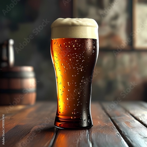 Refreshing Glass of Beer with Golden Foam photo