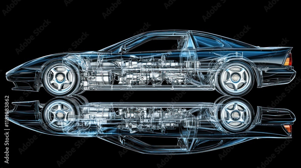 X-Ray View of a Classic Sports Car with Reflection X-Ray View of a Classic Sports Car with Reflection