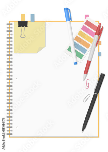 文房具とノートのセット、シンプルな無地のリングノート