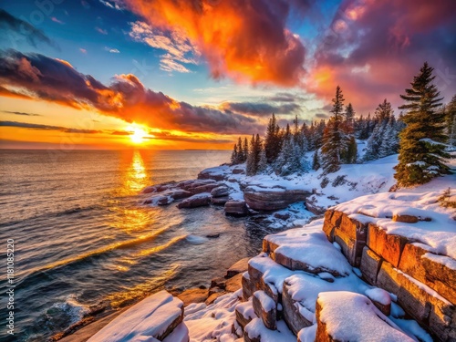 Schoodic Point Sunset Winter Photography: Acadia National Park Winter Wonderland Images photo